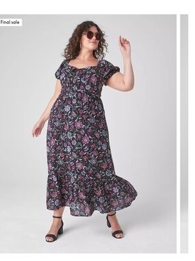 Lane Bryant Black Floral Puff-Sleeve Maxi Dress